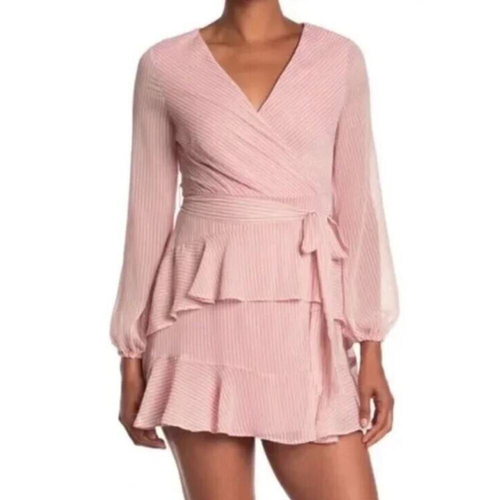 Fourteenth Place Women's Ruffle Tiered Mini Dress in Pink & White Stripes XS $89
